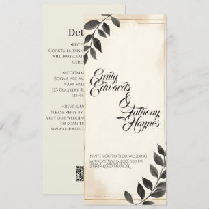Convite de Casamento Folha Verde Escuro Elegante