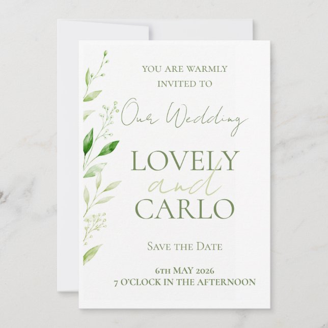Convite de Casamento Folhagem Elegante (Frente)
