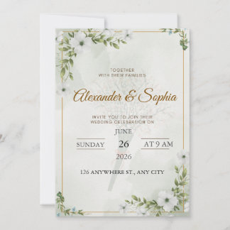 Convite de Casamento Folhagem Elegante