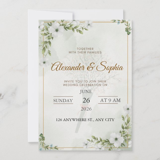 Convite de Casamento Folhagem Elegante  (Frente)