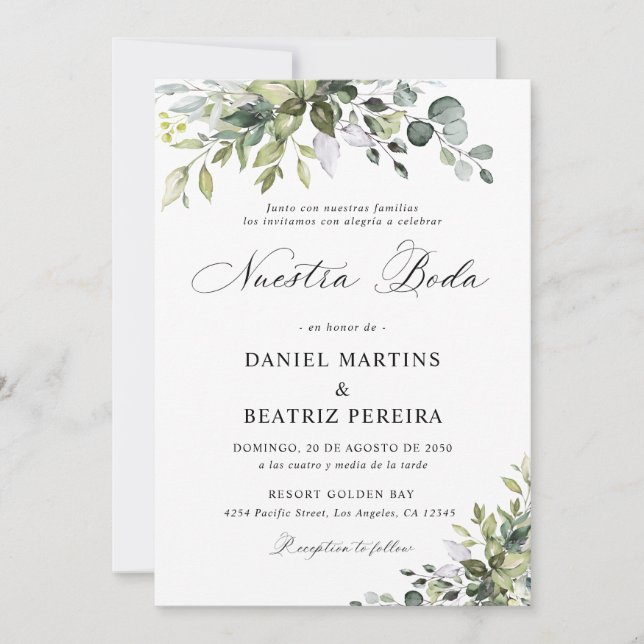 Convite de Casamento Folhagem Elegante (Frente)