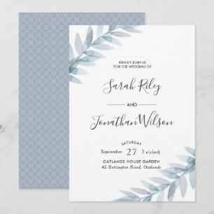 Convite de casamento folhas azuis