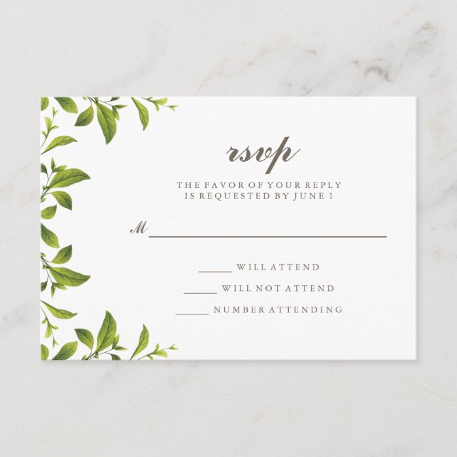 Convite de Casamento Folhas Botânicas Verde Elegan (Frente)