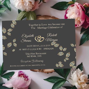 Convite de Casamento Folhas de Ouro Chic Elegante