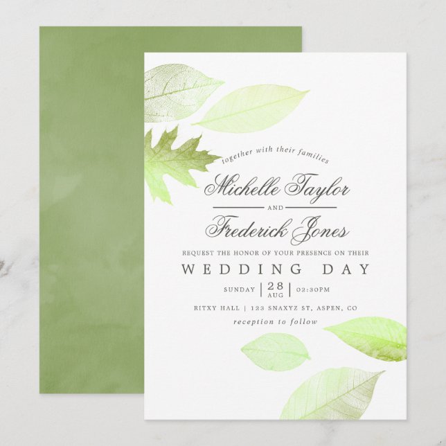 Convite de Casamento Folhas de Outono em Aquarela  (Frente/Verso)