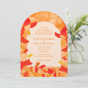 Convite de Casamento Folhas de Outono Laranja Verm