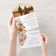 Convite de Casamento Folhas de Outono Tudo em Um