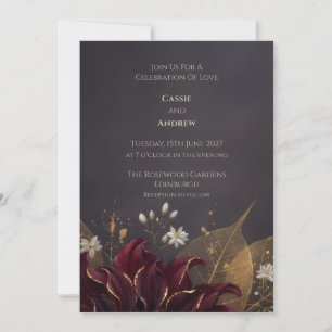 Convite de Casamento Folhas Douradas Floral Borgon