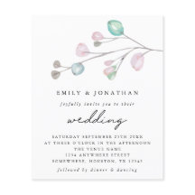 Convite de Casamento Folhas Pastel Moderno Orçamen