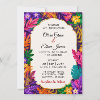Convite de Casamento Folhas Tropicais