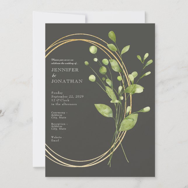 Convite de Casamento Folhas Verdes Aquarela Primav (Frente)