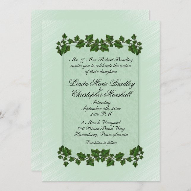Convite de Casamento Folhas Verdes e Hortelã (Frente/Verso)