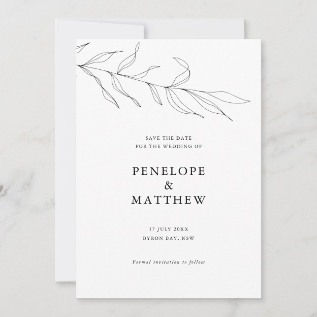 Convite de Casamento Foliar de Desenho de Linha Fo (Frente)