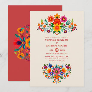 Convite de Casamento Folk Art Fiesta Linho Cremoso