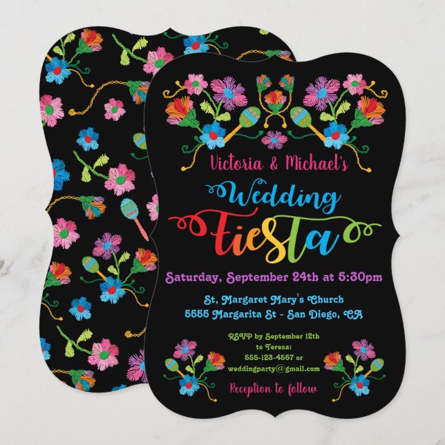 Convite De Casamento Folk Art Mexicano Fiesta (Frente/Verso)