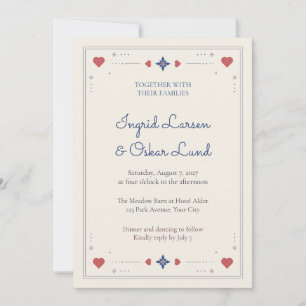 Convite de Casamento Folk Delft Blue Heart