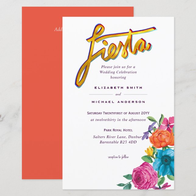 Convite de Casamento Folkart Flower Fiesta Boda (Frente/Verso)