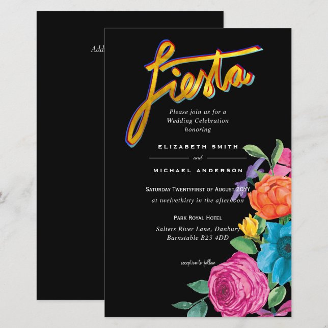Convite de Casamento Folkart Flower Fiesta Boda  (Frente/Verso)