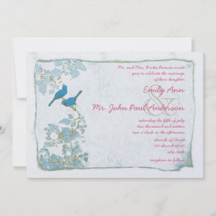 Convite de Casamento Fonte Rosa Azul Vintage Pássa