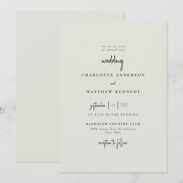 Convite de Casamento Forever Faithful Cream Sem Pa (Frente/Verso)