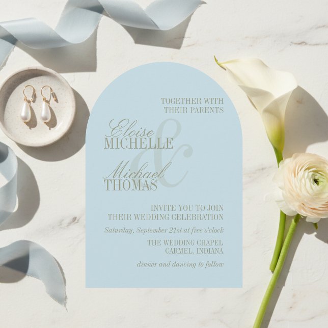 Convite de Casamento Formal Arco de Casamento Mode (Modern Script Citrus Blue Formal Arch Wedding Invitation
)