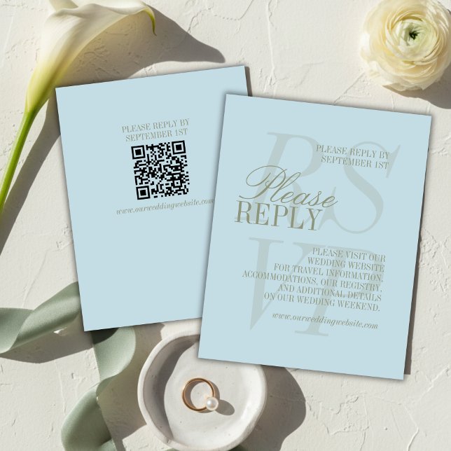Convite de Casamento Formal Azul Citrino com Letra (Modern Script Citrus blue QR Formal Wedding RSVP Card)