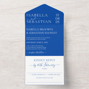 Convite de casamento formal azul cobalto para resp