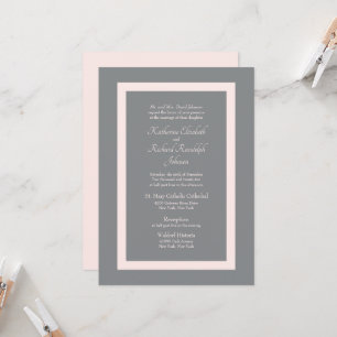 Convite de Casamento Formal Cinza e Rosa