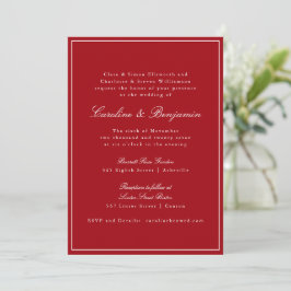 Convite de Casamento Formal Clássico Vermelho em L