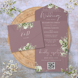 Convite de Casamento Formal Código QR Folhagem Rox