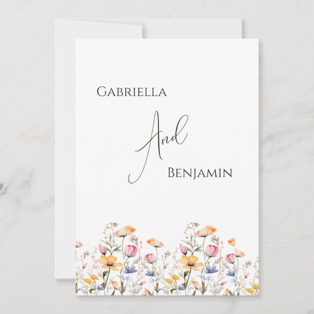 Convite de Casamento Formal com Flor Silvestre de  (Frente)