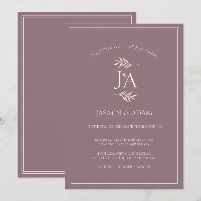 Convite de Casamento Formal com Iniciais Clássicas (Frente/Verso)