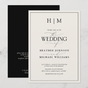 Convite de Casamento Formal com QR Code Preto e Mo
