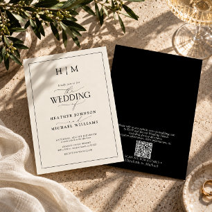 Convite de Casamento Formal com QR Code Preto e Mo