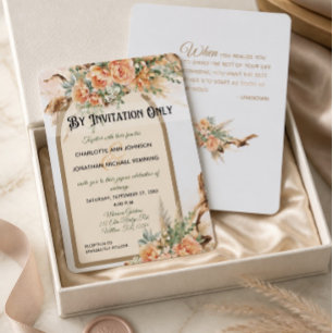 Convite de Casamento Formal com Rosas de Pêssego e