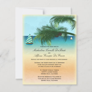 Convite de casamento formal da cena retro da praia