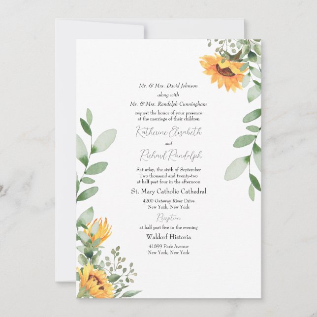Convite de Casamento Formal de Girassóis com Ambos (Frente)