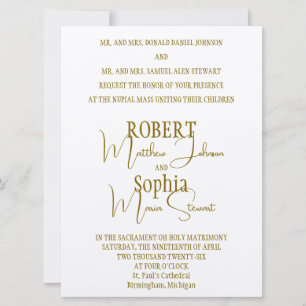Convite de Casamento Formal Dourado Black Tie