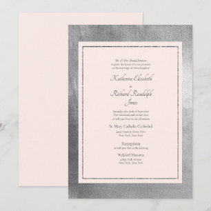 Convite de Casamento Formal e Elegante Rosa e Prat