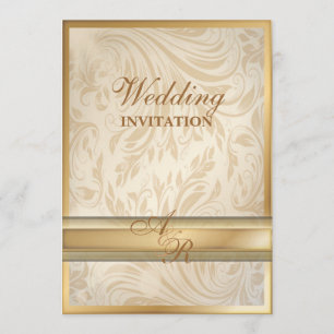 Convite de Casamento formal em Damasco dourado cha