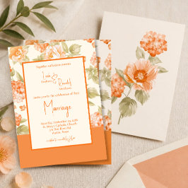 Convite de Casamento Formal Floral Laranja