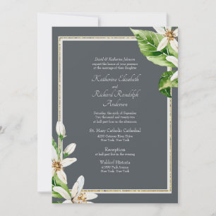 Convite de Casamento Formal Folhagem Cinza