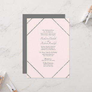 Convite de Casamento Formal Geométrico Rosa e Cinz