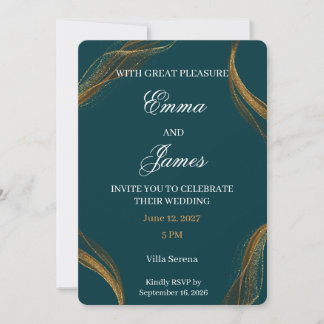 Convite de Casamento Formal Luxuoso em Azul Turque