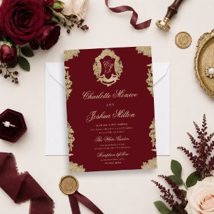 Convite de Casamento Formal Monograma Vintage
