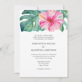 Convite de Casamento Formal Monstera Folha Hibisco