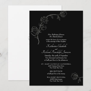 Convite de Casamento Formal Preto Contorno de Jasm