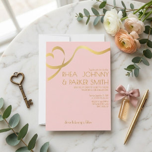 Convite de casamento formal rosa e dourado românti