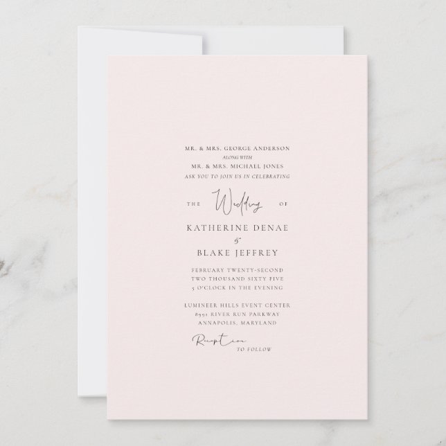 Convite de Casamento Formal Rosa Elegante (Frente)