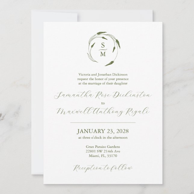 Convite de Casamento Formal Verde e Branco (Frente)